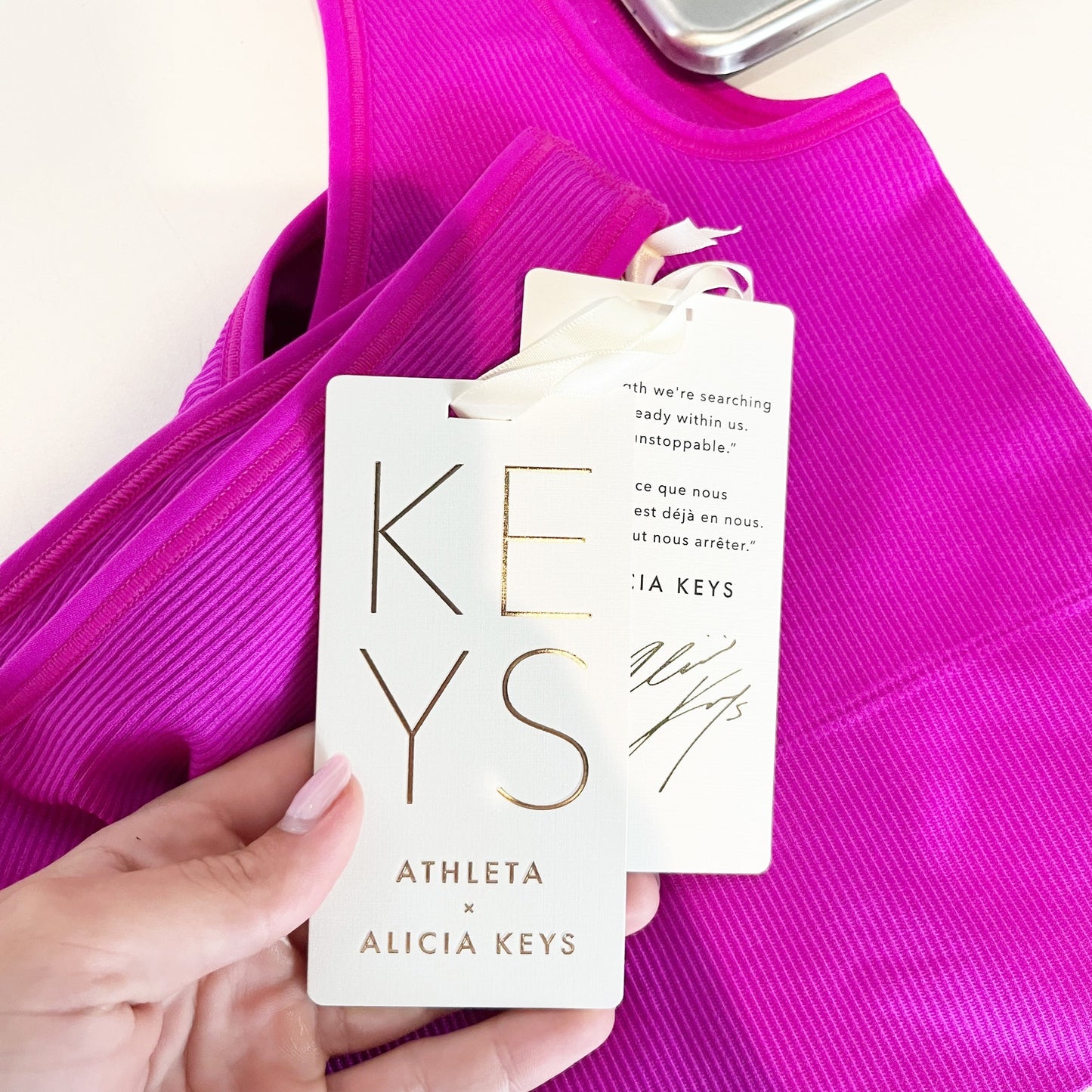 Athleta X Alicia Keys Aurora Ribbed Scoop Crop Tank Top Pink Medium