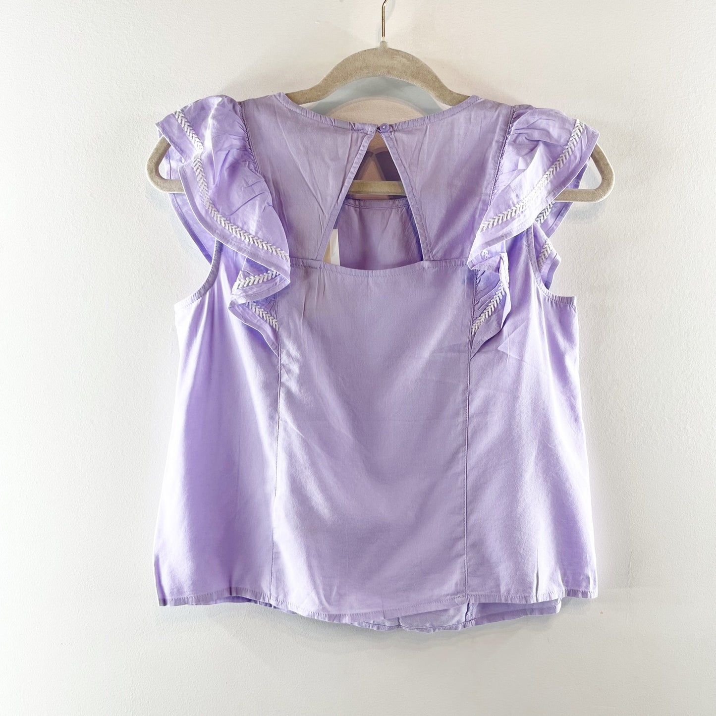 Banana Republic Open Back Cutout Ruffle Short Sleeve Top Lilac Purple XS Petite