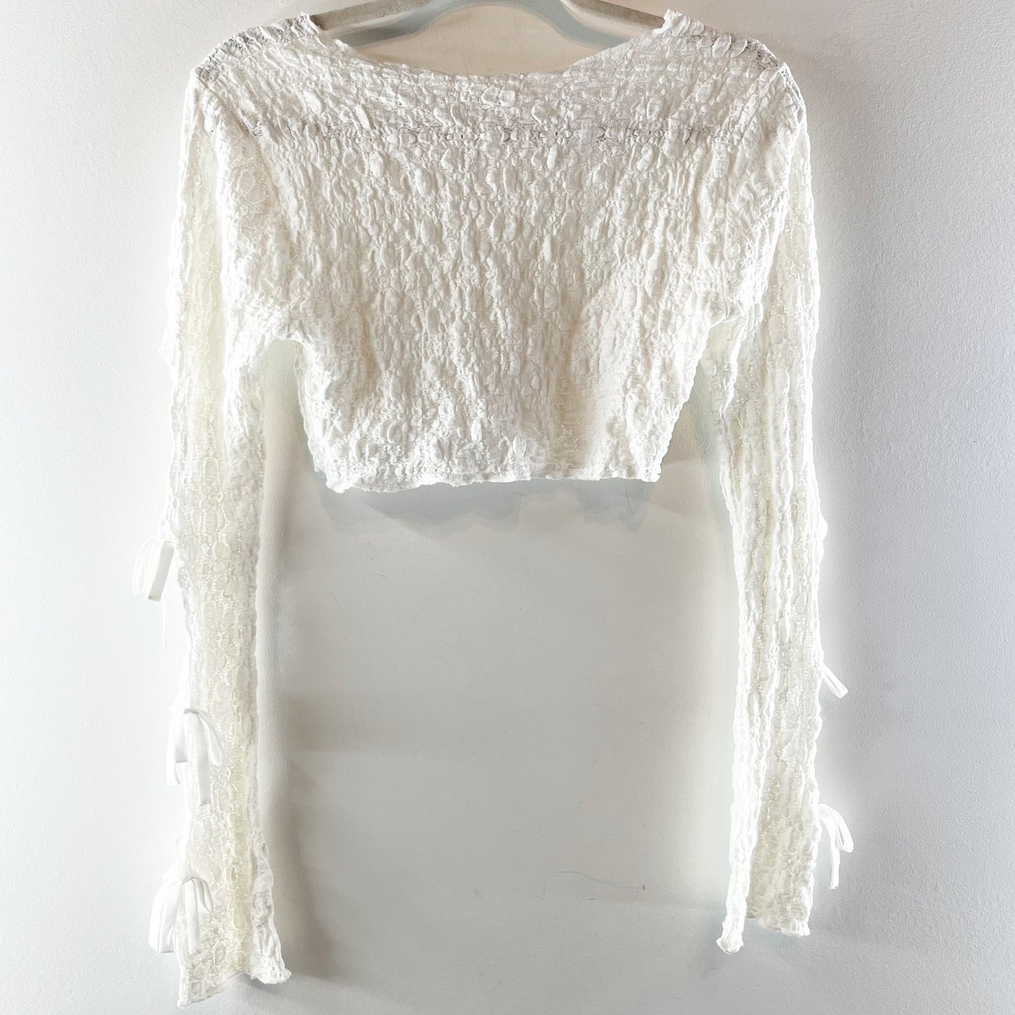 Tularosa Dianne Long Tie Sleeve Cropped Lace Top White XS