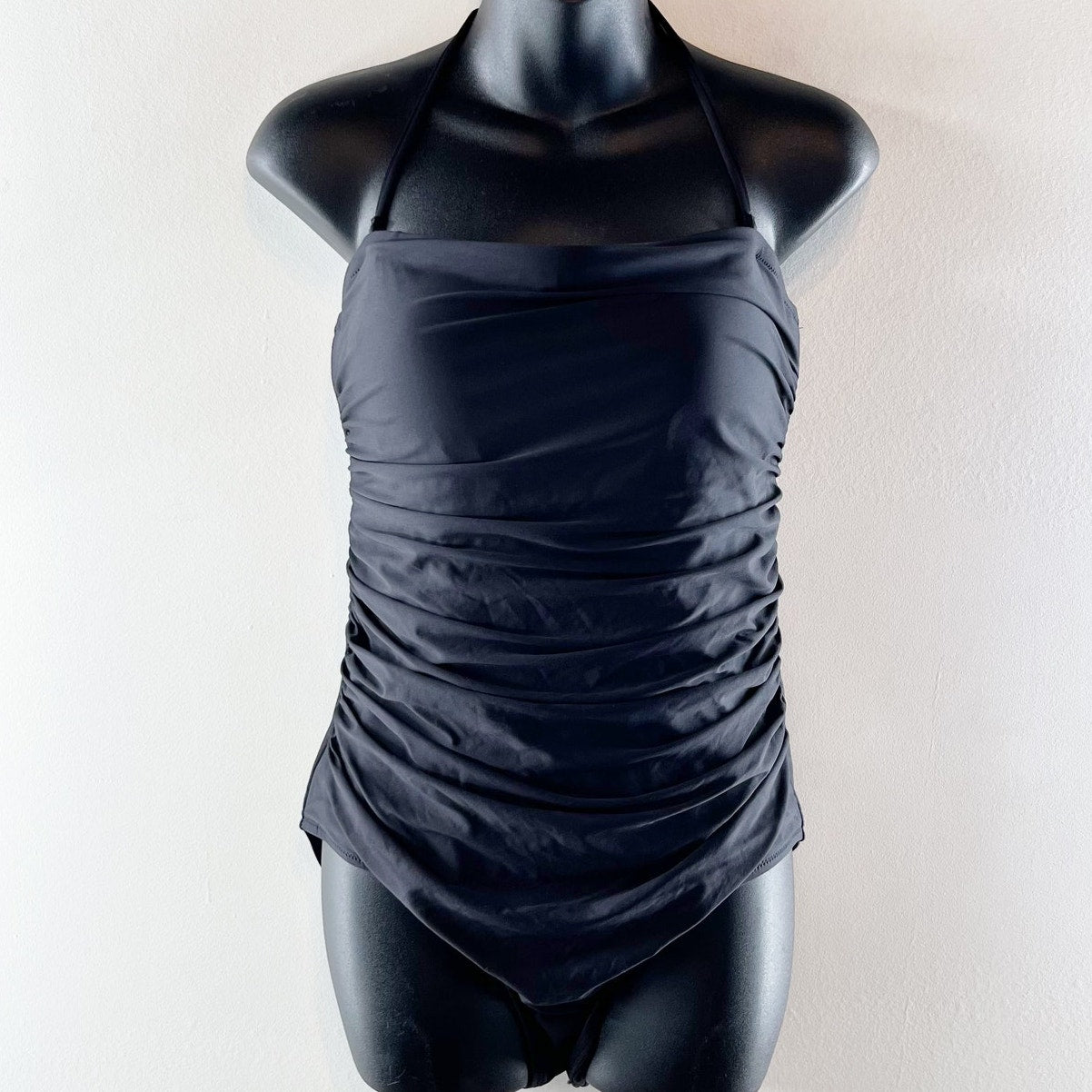 J. Crew Ruched One Piece Halter Swimsuit Bathing Suit Black Medium