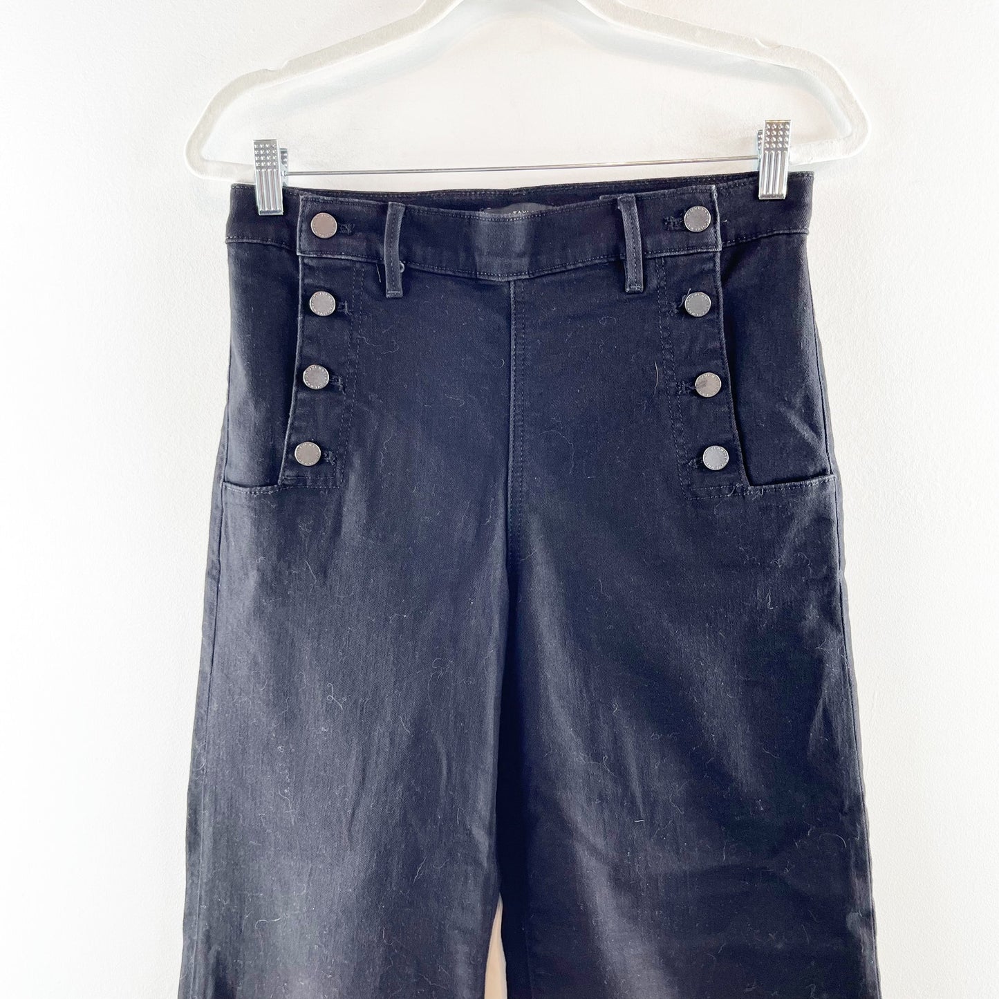 Ann Taylor High Rise Wide Leg Cropped Sailor Button Detail Jeans Black 6