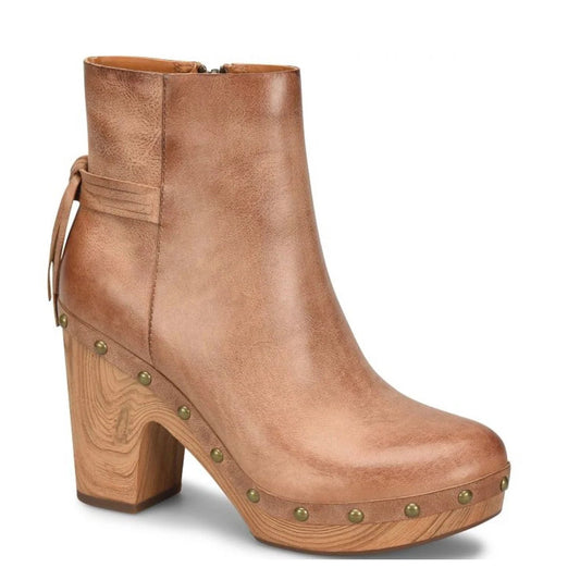 Kork-Ease Dianna Leather Block Heel Ankle Clog Booties Boots Light Brown 8