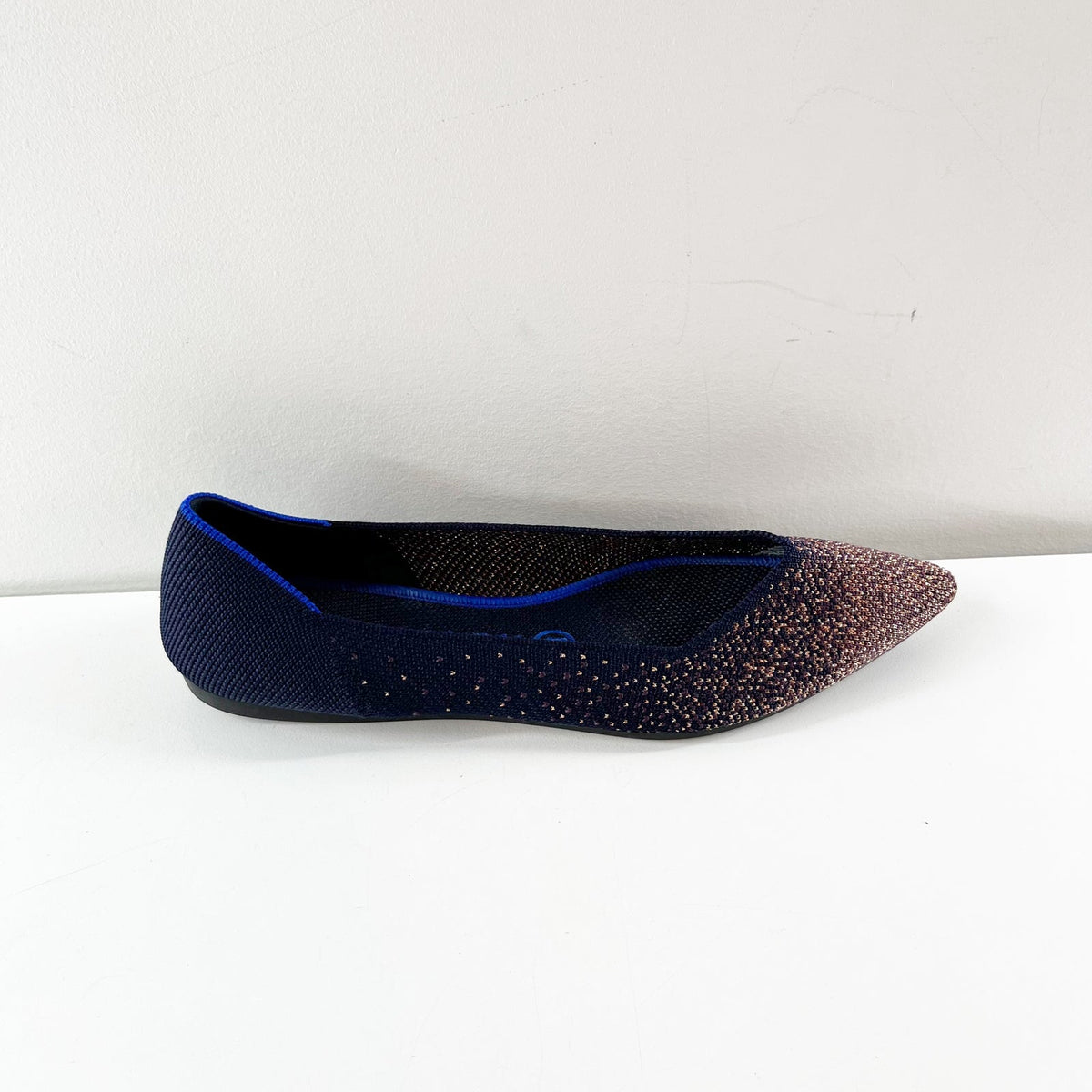 Rothy's Ombre Knit The Point Slip On Flat Shoes Midnight Blue Metallic 8.5