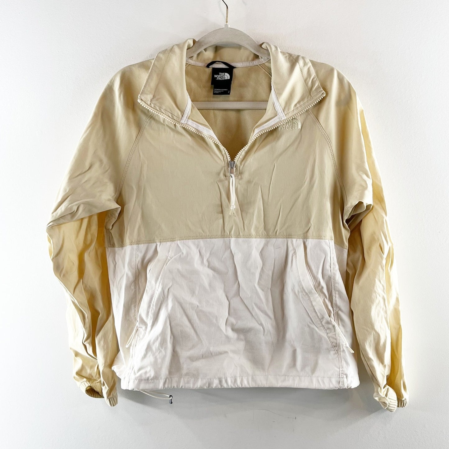 The North Face Anorak Windbreaker Pullover Jacket Tan Beige White Small