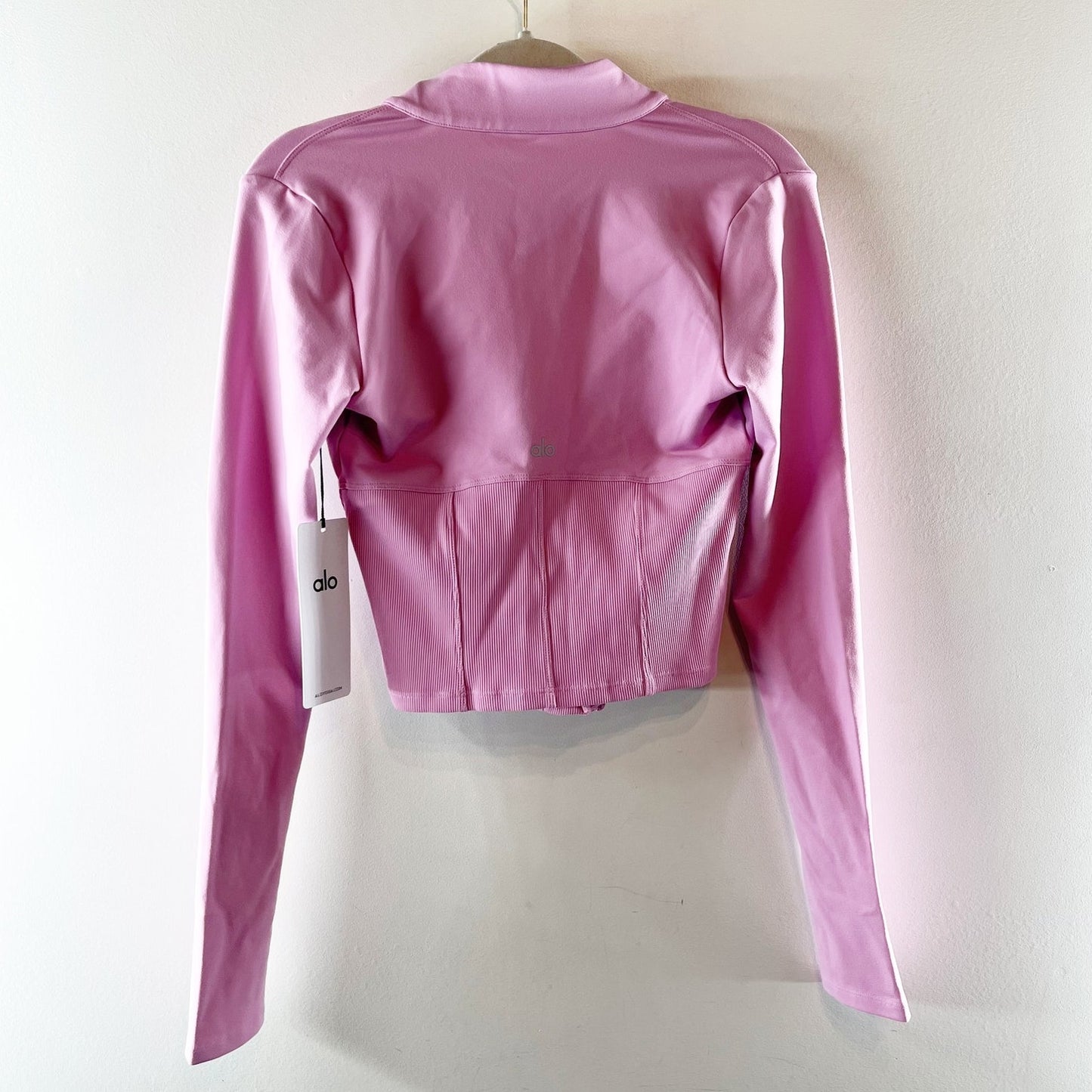 Alo Airbrush Corset Full Zip Long Sleeve Jacket in Candy Heart Pink Small