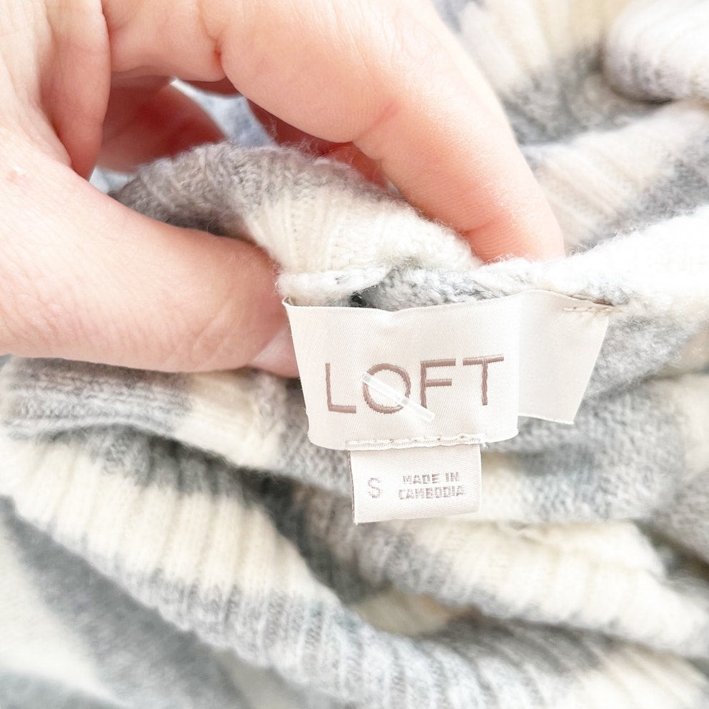 Loft Long Sleeve Striped Soft Turtleneck Sweater Gray White Small