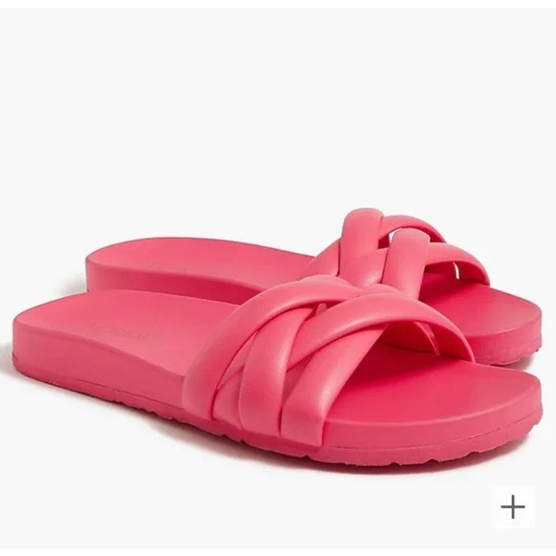 J. Crew Synthetic Slip On Open Toe Crisscross Flat Slide Sandals Guava Pink 10