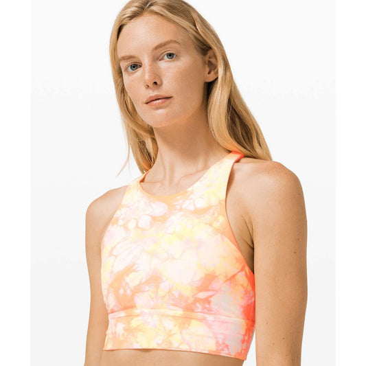 Lululemon Energy Bra High Neck Dual Shibori White Grapefruit Florid Orange 6