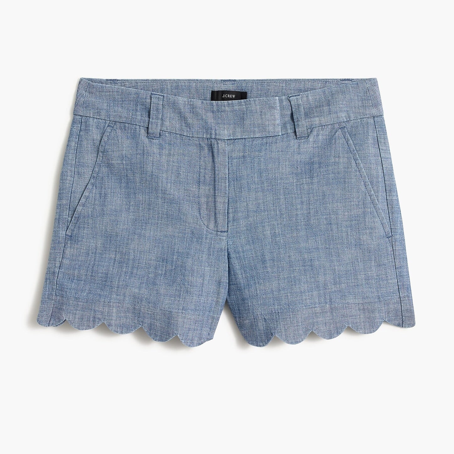 J. Crew Mid-Rise Flat Front Chambray Short with Scalloped Hem Blue 2