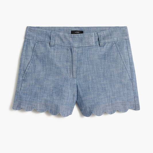J. Crew Mid-Rise Flat Front Chambray Short with Scalloped Hem Blue 2