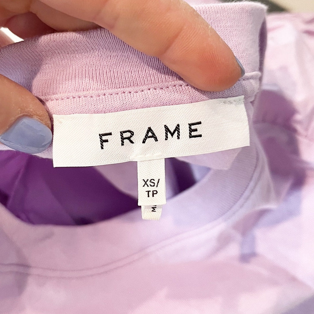 FRAME Organic Cotton Puff Ruched Short Sleeve Tee Shirt Top Lilac Purple XS