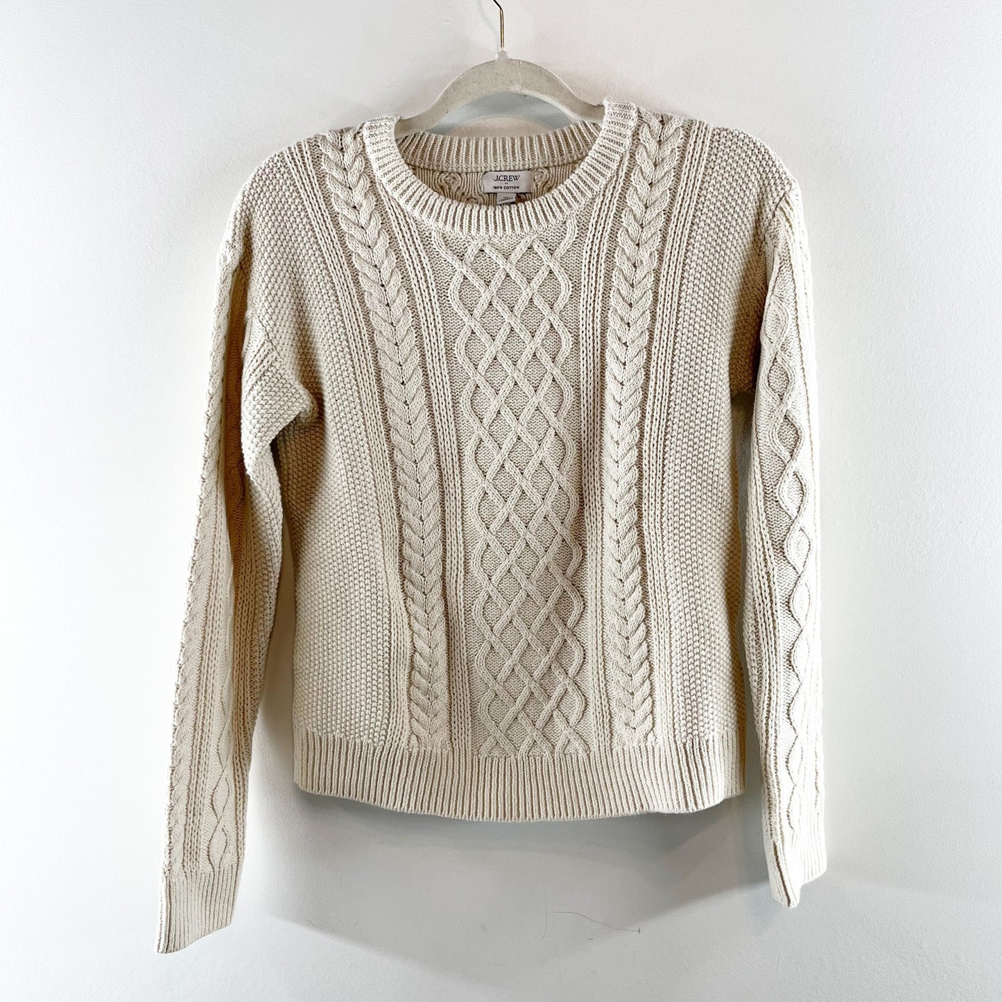 J. Crew Crewneck Cable Knit Long Sleeve Cotton Sweater Cream XS
