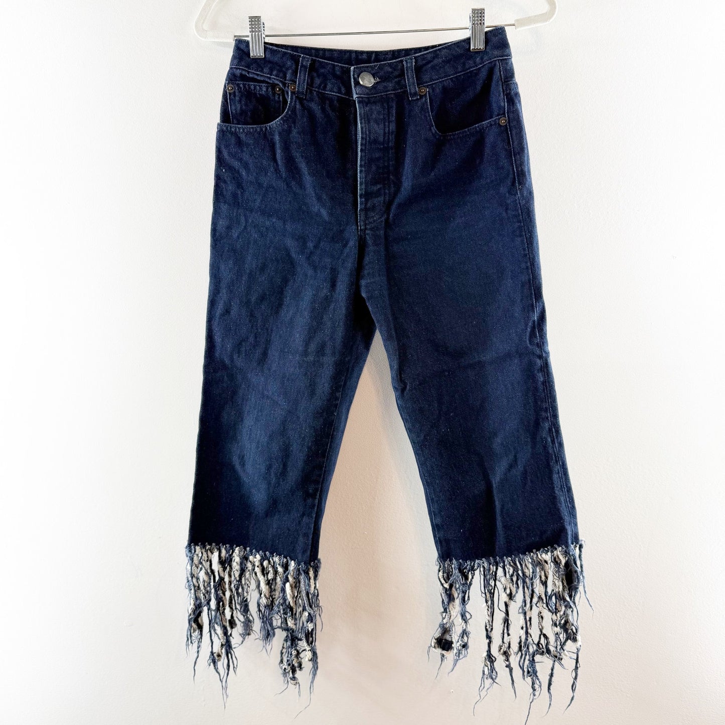 ASOS Fringe Hem High Rise Cropped Jeans Blue 26