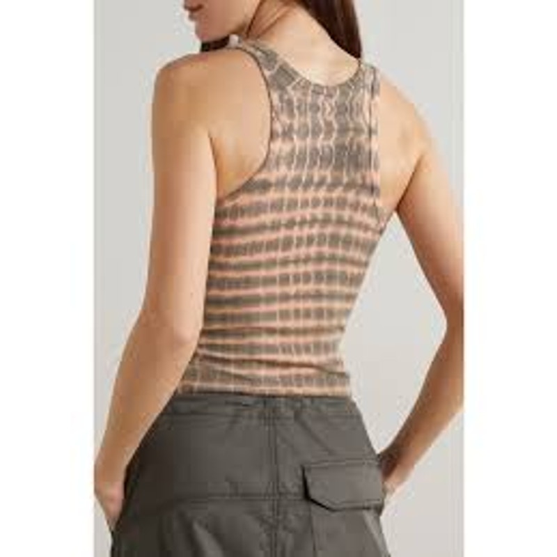 Agolde Poppy Cotton Blend Tie-Dye Sleeveless Racerback Tank Top Brown Small