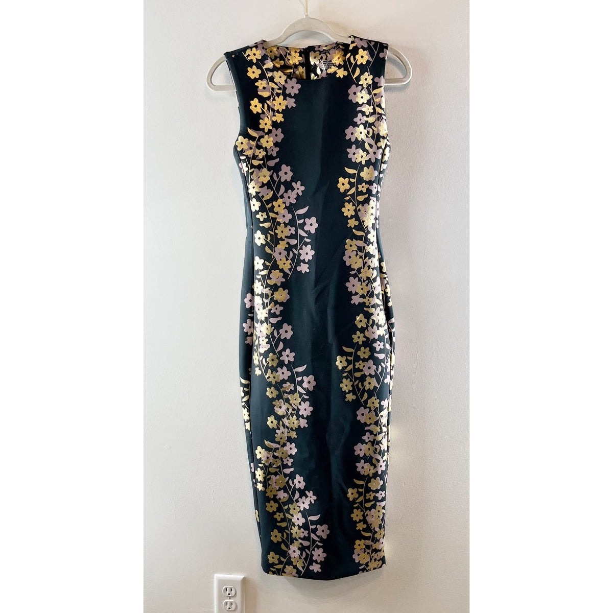 Cynthia Rowley Sleeveless Metallic Floral Scuba Midi Sheath Dress Green 6