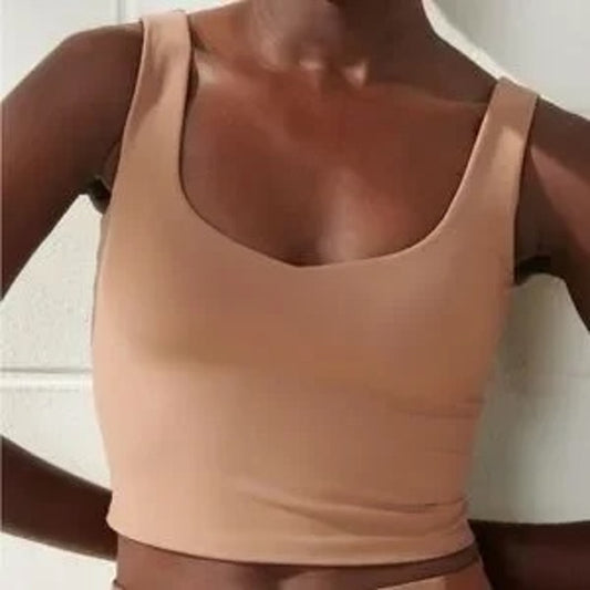 Abercrombie YPB Sleeveless V-Neck Cropped Active Tank Top Tan Medium