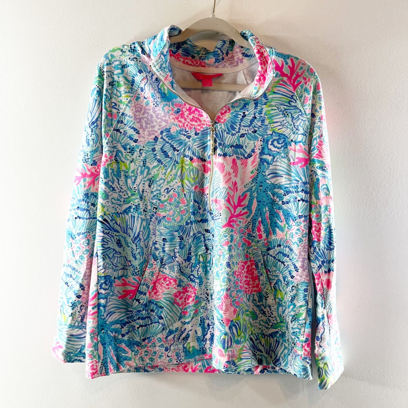 Lilly Pulitzer Skipper Popover 1/2 Zip Pullover Jacket Blue Pink Large