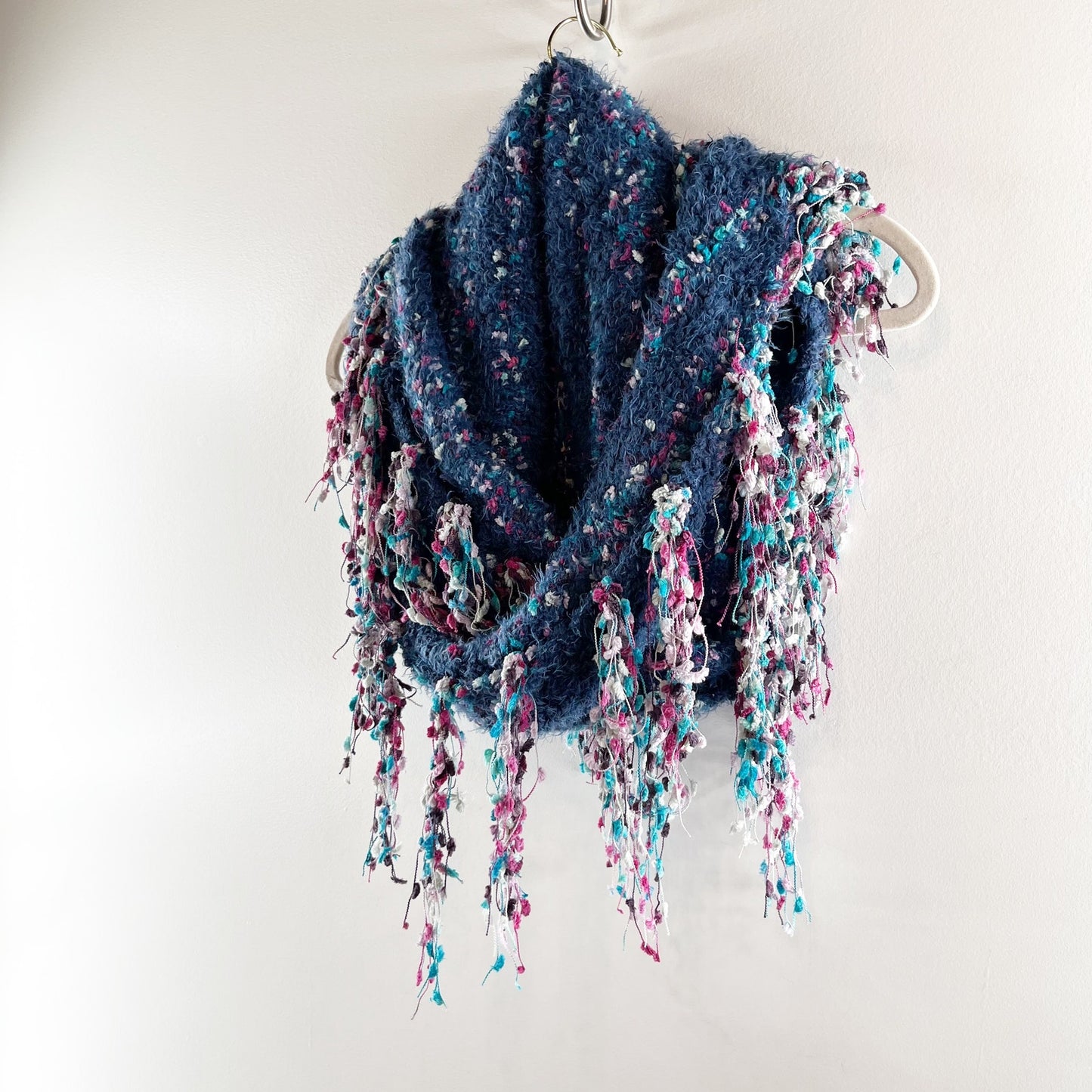 Free People Snuggle Stripe Fringe Trim Scarf Wrap Blue