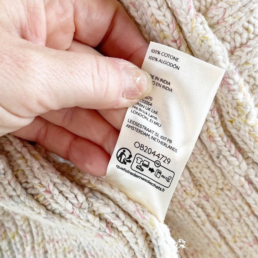 Free People Blossom Cotton Open Chunky Cardigan Sweater Cream Tan XS