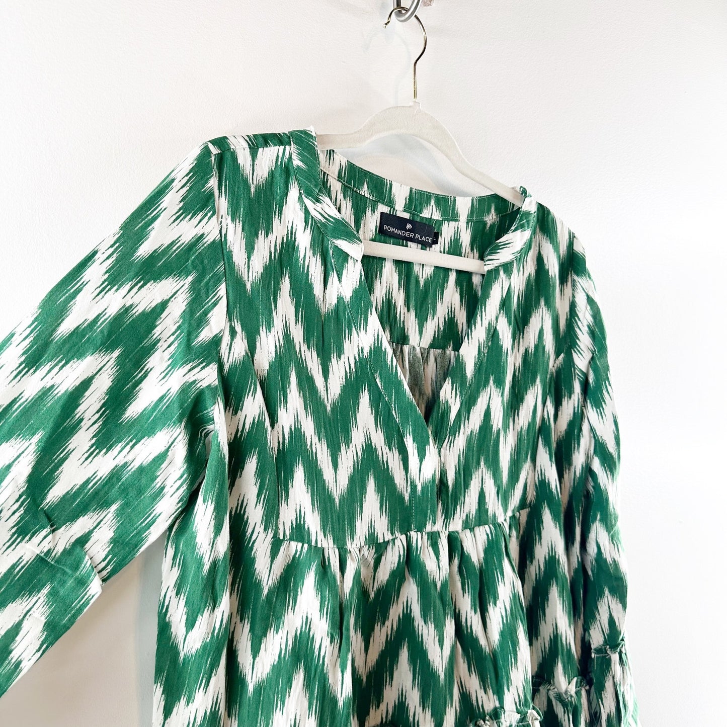 Pomander Place Tuckernuck Kenzo Ikat Blouse Top Shirt Green Large