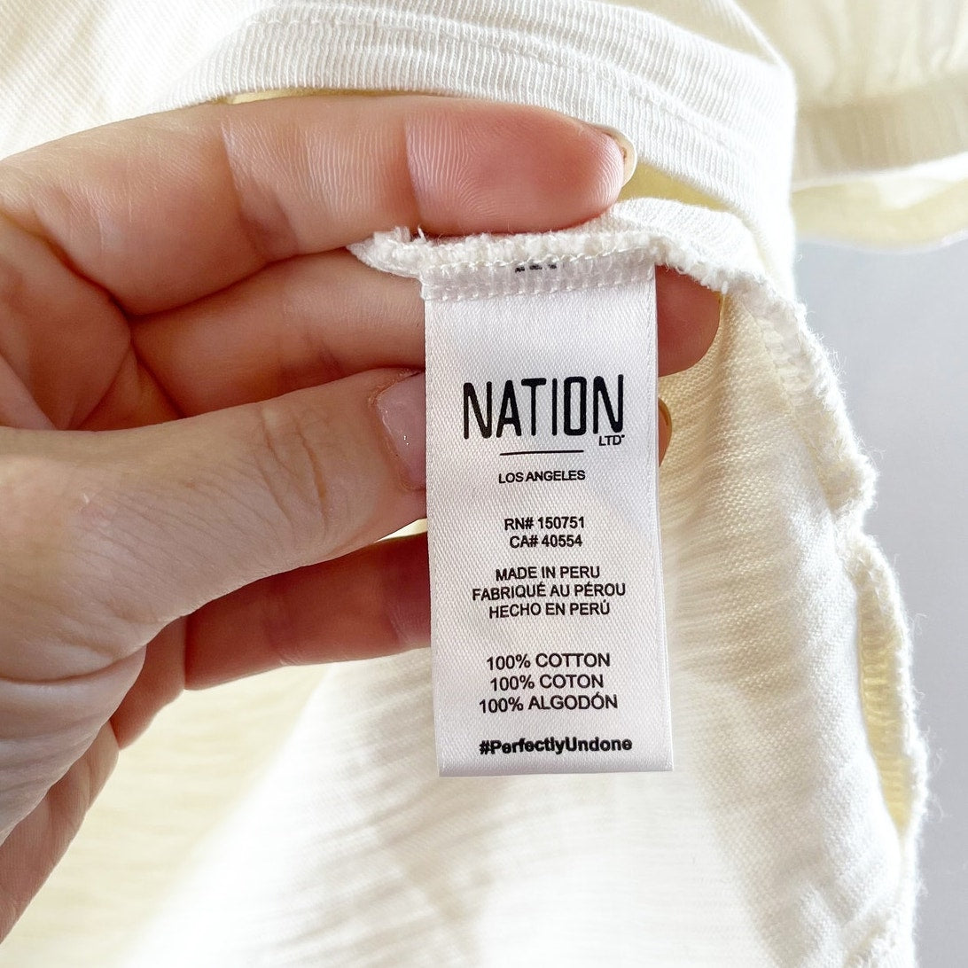 Nation LTD Gracie Pintuck Combo Tee Shirt Top in Cream Ivory XS