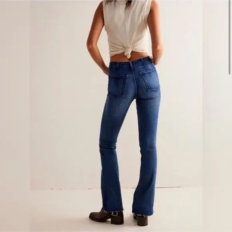 Free People High Rise Level Up Slit Bootcut Jeans Night Sky Blue 31 / 12