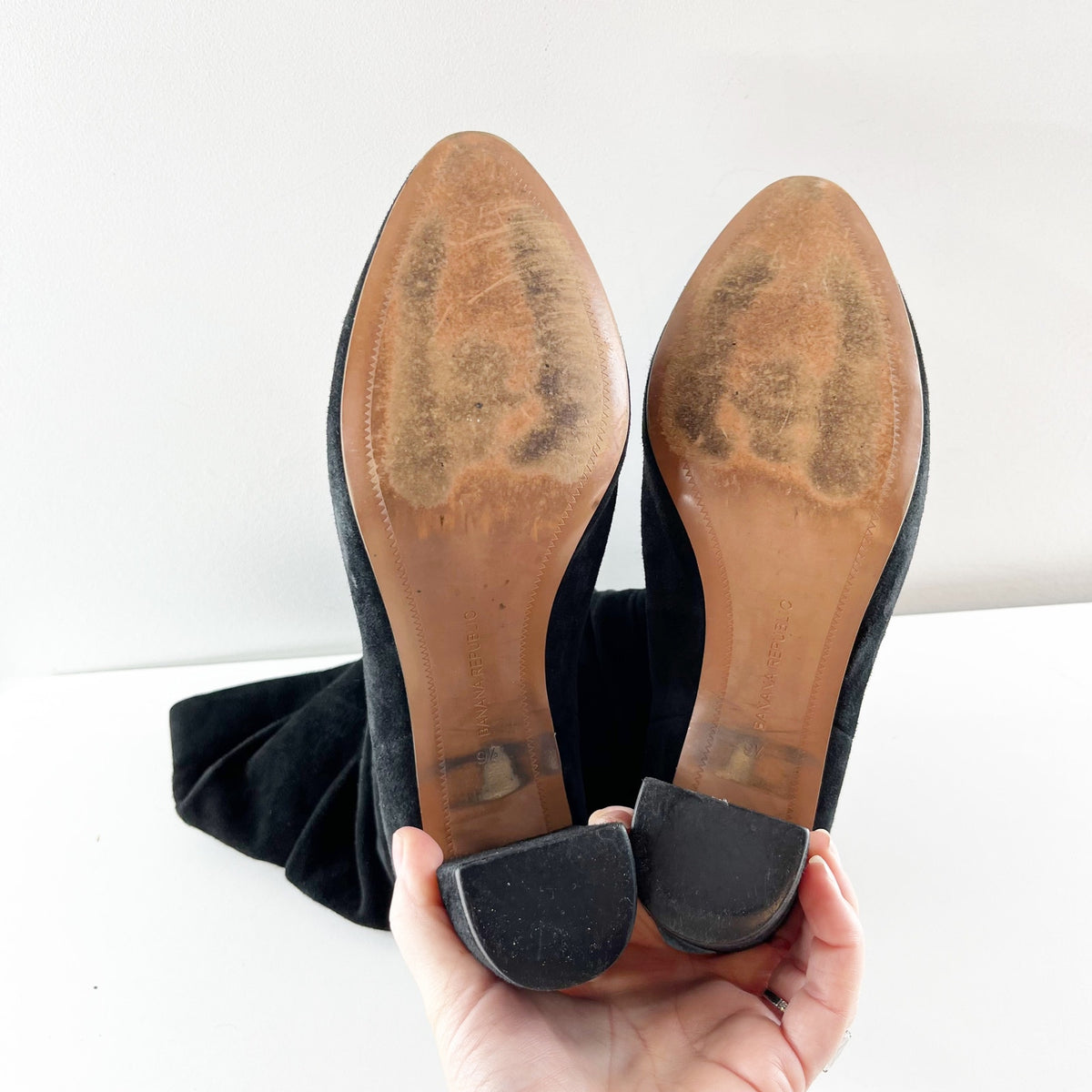Banana Republic Pointed Toe Suede Slouchy Mid Calf Boots Black 9.5