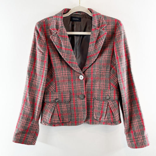 Caractere Wool Blend Plaid Long Sleeve Single Breasted Blazer Red Gray 8