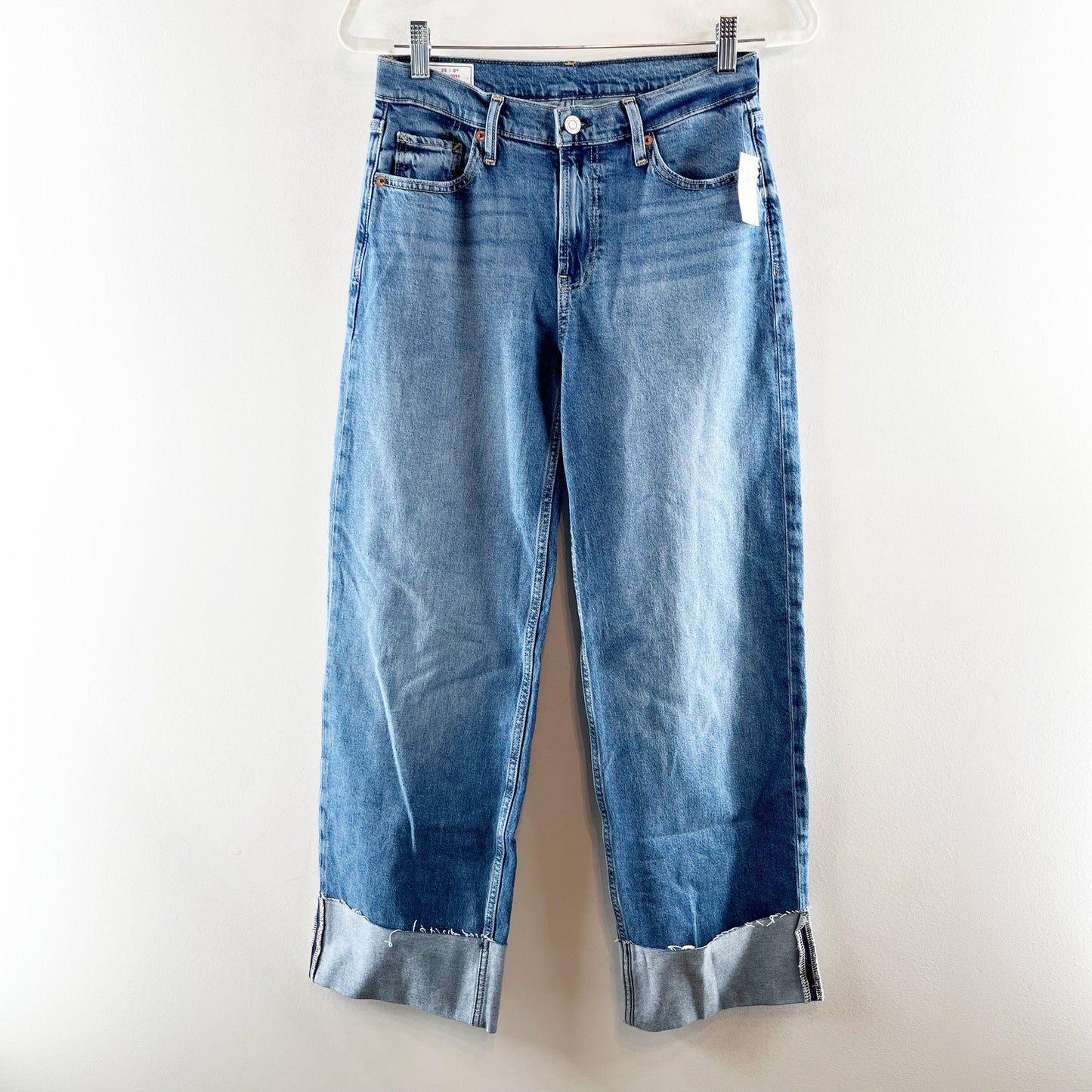 GAP Mid Rise 90s Loose Cuffed Straight Leg Jeans Blue 0 / 25