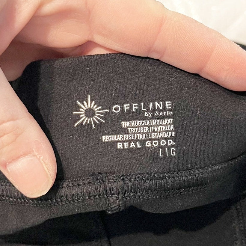 Aerie Offline The Hugger High Rise Wide Leg Trouser Pants Black Large