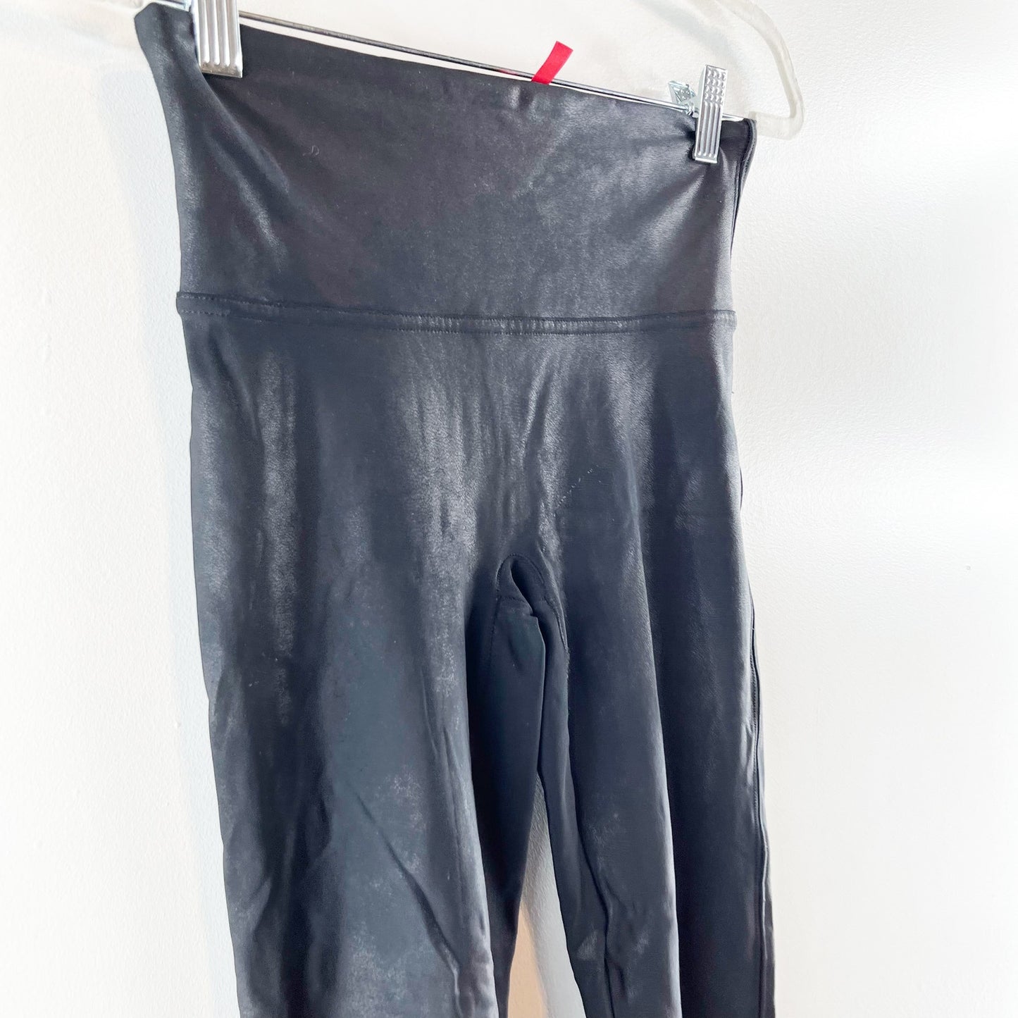 Spanx High Rise Compression Faux Leather Leggings Black Large Petite