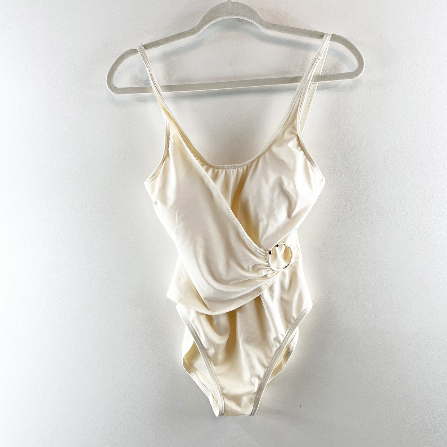 Michael Kors Faux Wrap One Piece Swimsuit Bathing Suit Cream Ivory 6