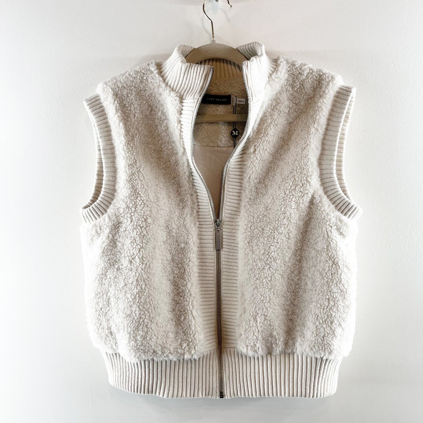 Mint Velvet Knit Mix Full Zip Sleeveless Gilet Vest Cream Small