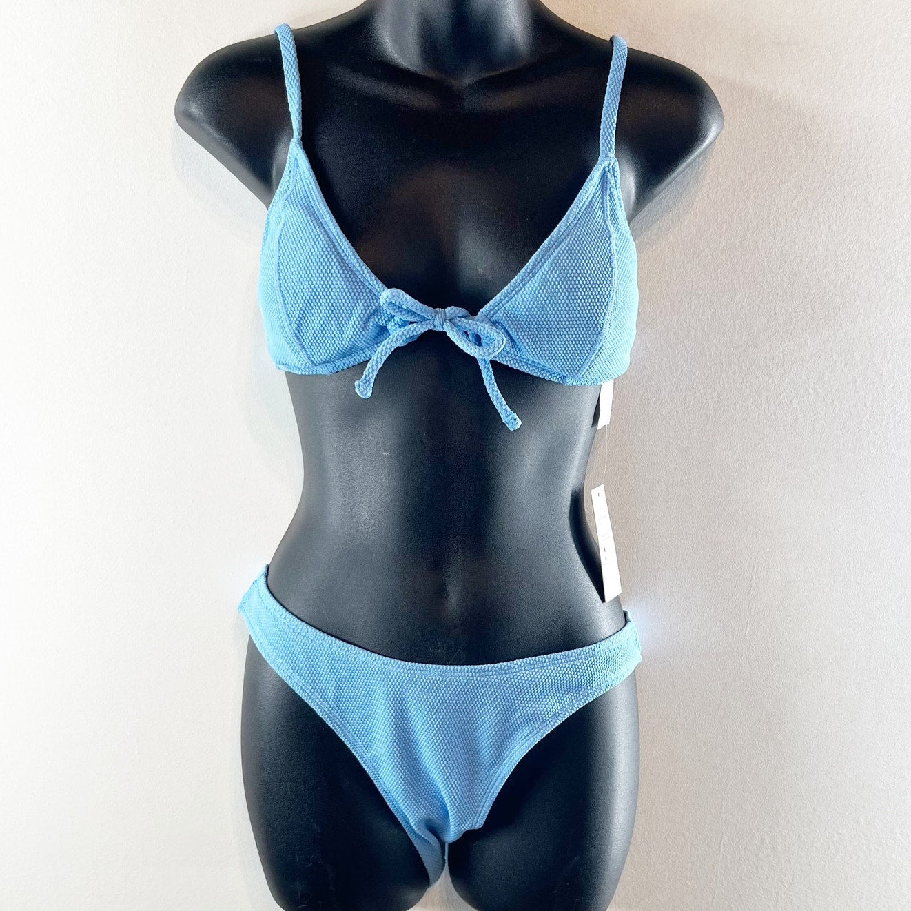 Cupshe Front Tie Bikini Top & Ultra Cheeky Bottoms Set Sky Blue Medium
