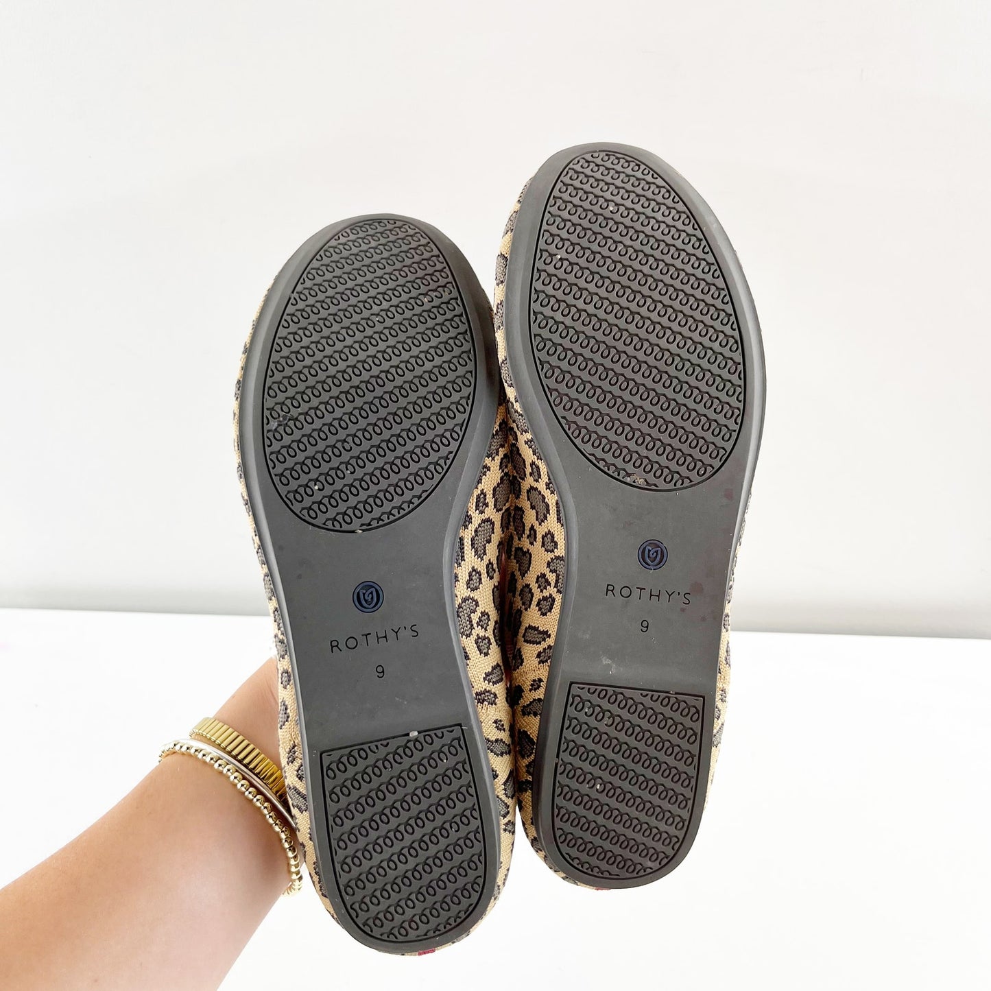 Rothy's Round Toe Slip On Leopard Ballet Flats Tan Black 9