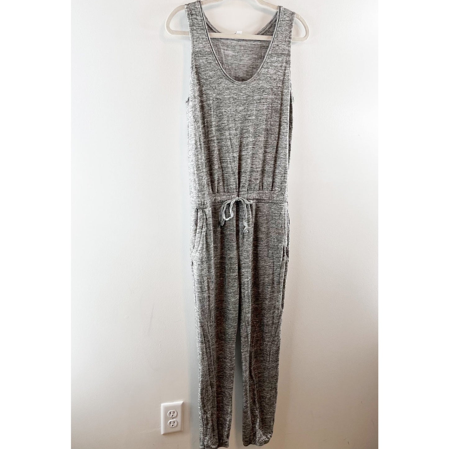 Daily Ritual Scoopneck Sleeveless Tie Waist Jogger Jumpsuit Heather Gray Medium