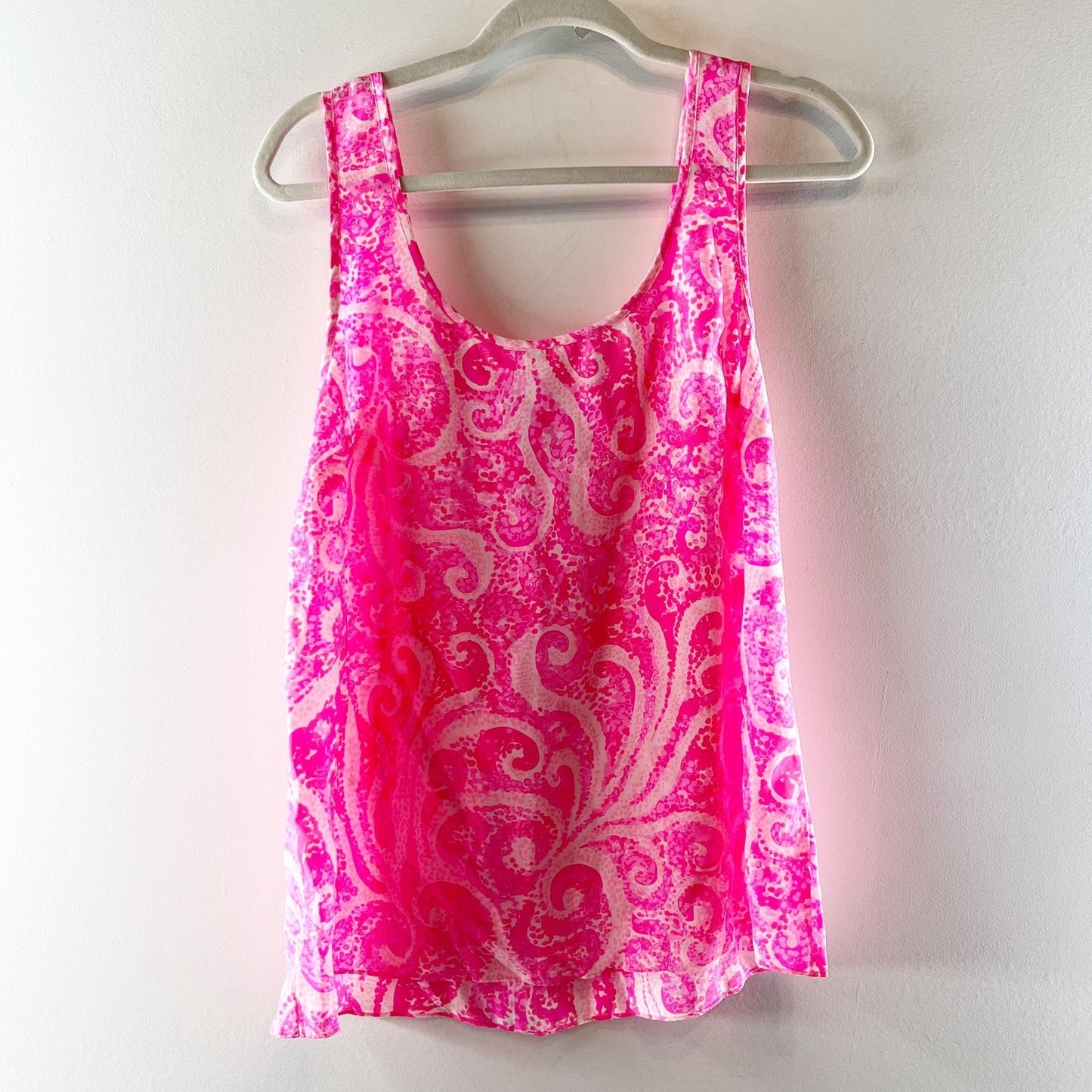 Lilly Pulitzer Silk Cosmos Printed Scoopneck Sleeveless Tank Top Pink Large