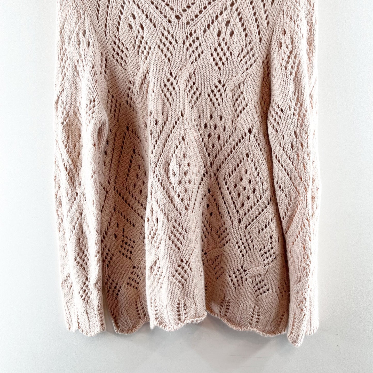 LOFT Pointelle Knit Long Sleeve Crewneck Sweater Pink XL