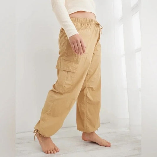 Aerie Baggy Parachute Pants Khaki Tan XS