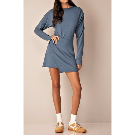 Anthropologie Daily Practice Long Sleeve Off Shoulder Sweatshirt Mini Dress Blue