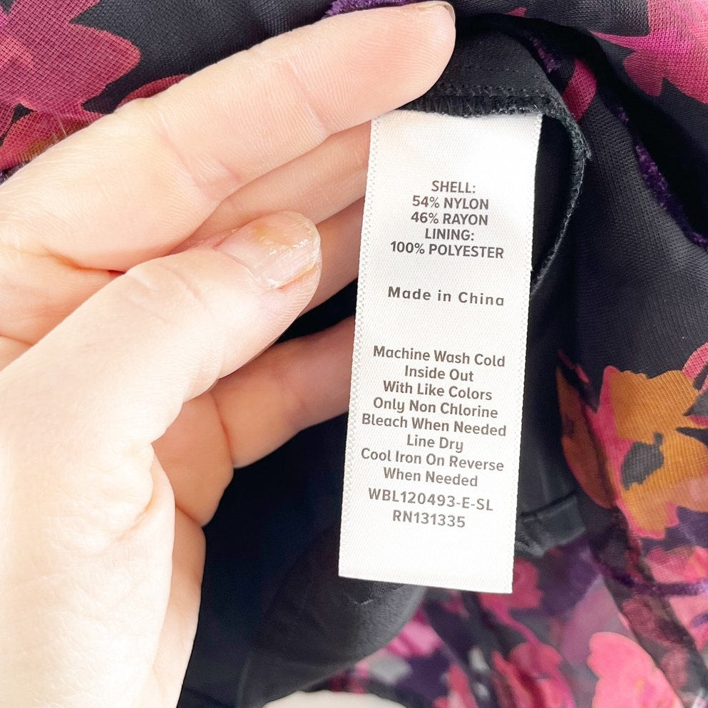 Evereve Long Sleeve Floral Velvet Embroidered Blouse Top Purple Black XS