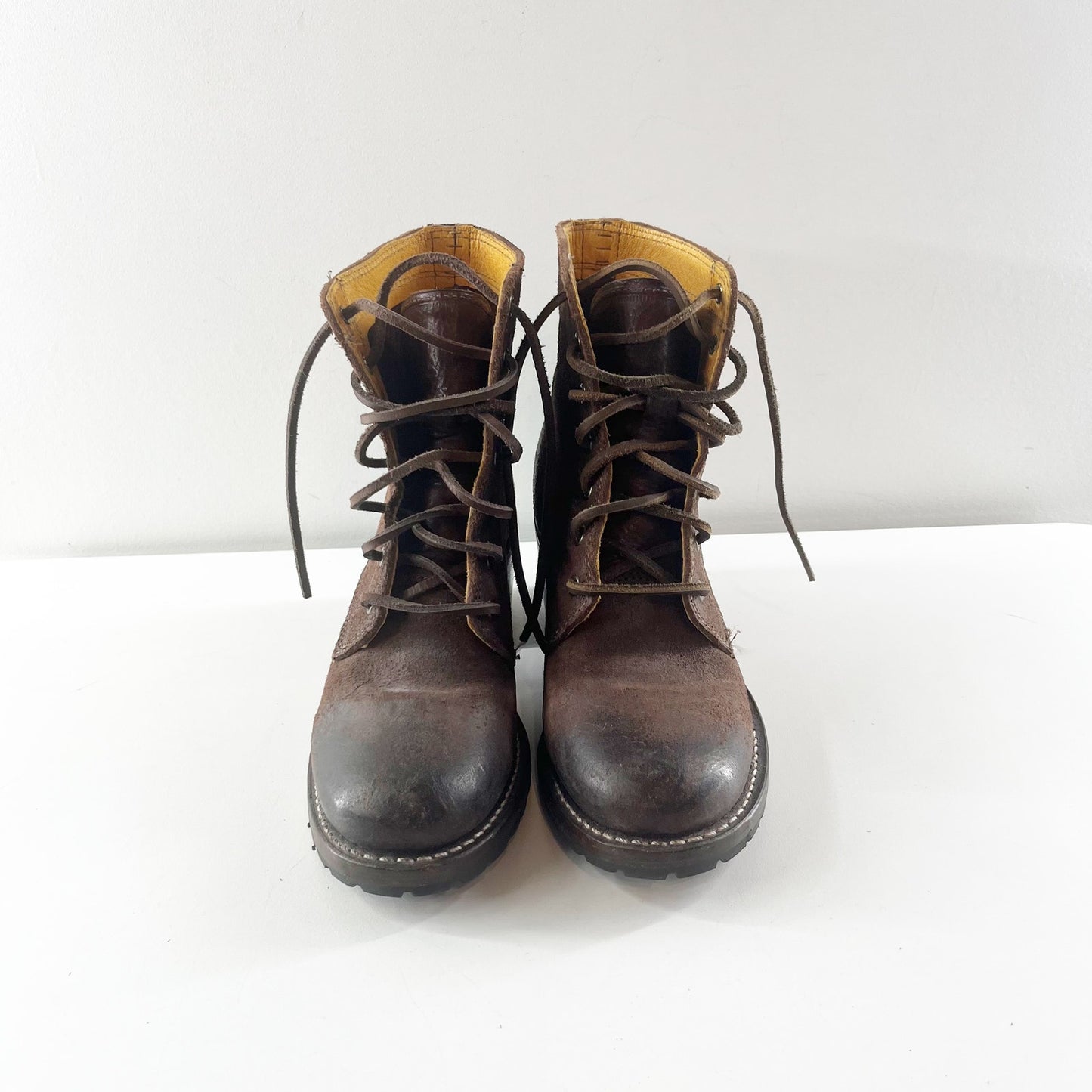 Frye Sabrina 6G Lace Up Leather Combat Boots Dark Brown 7.5