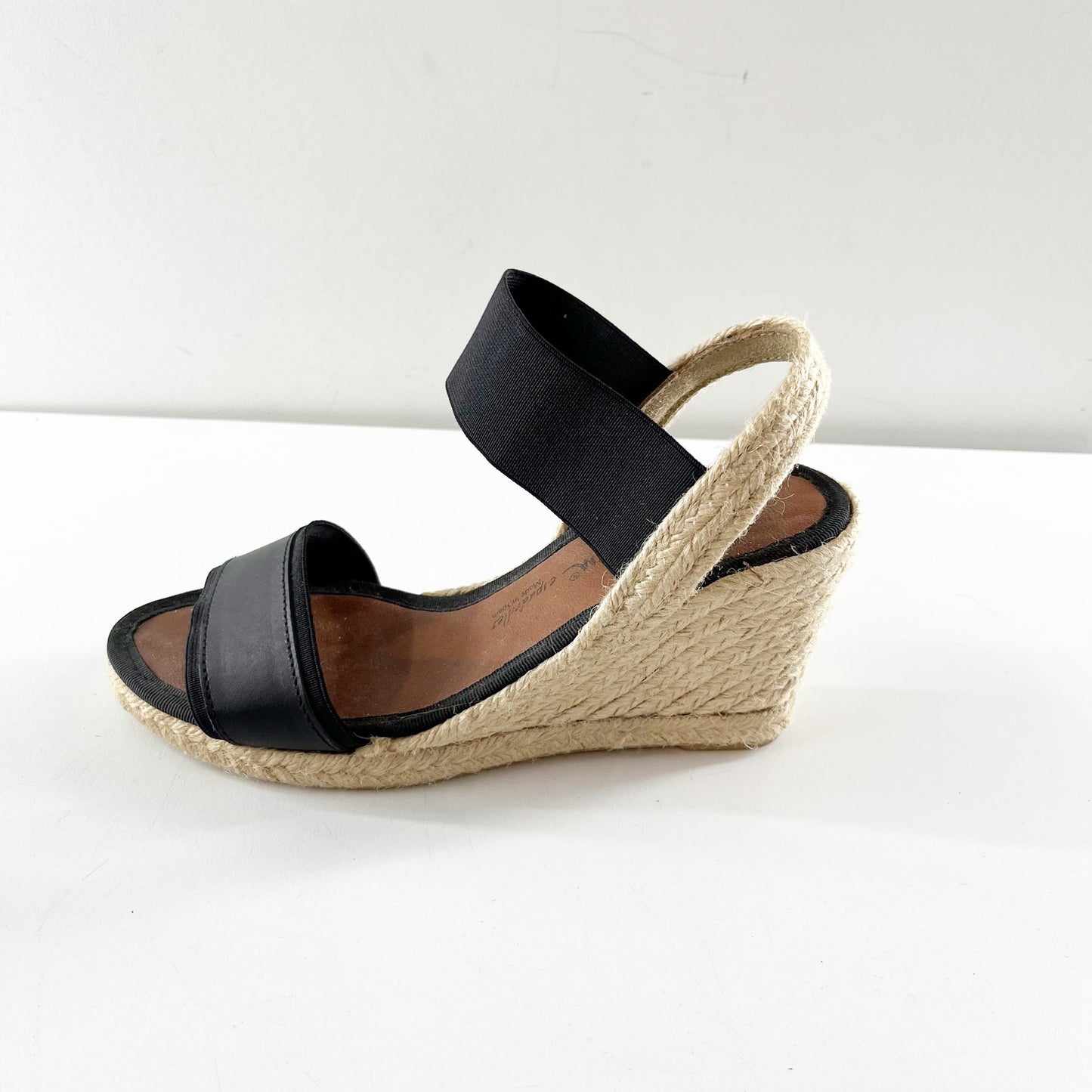 Dalson Leather Slip On Wedge Espadrilles Slingback Sandals Black 37 / US 6.5