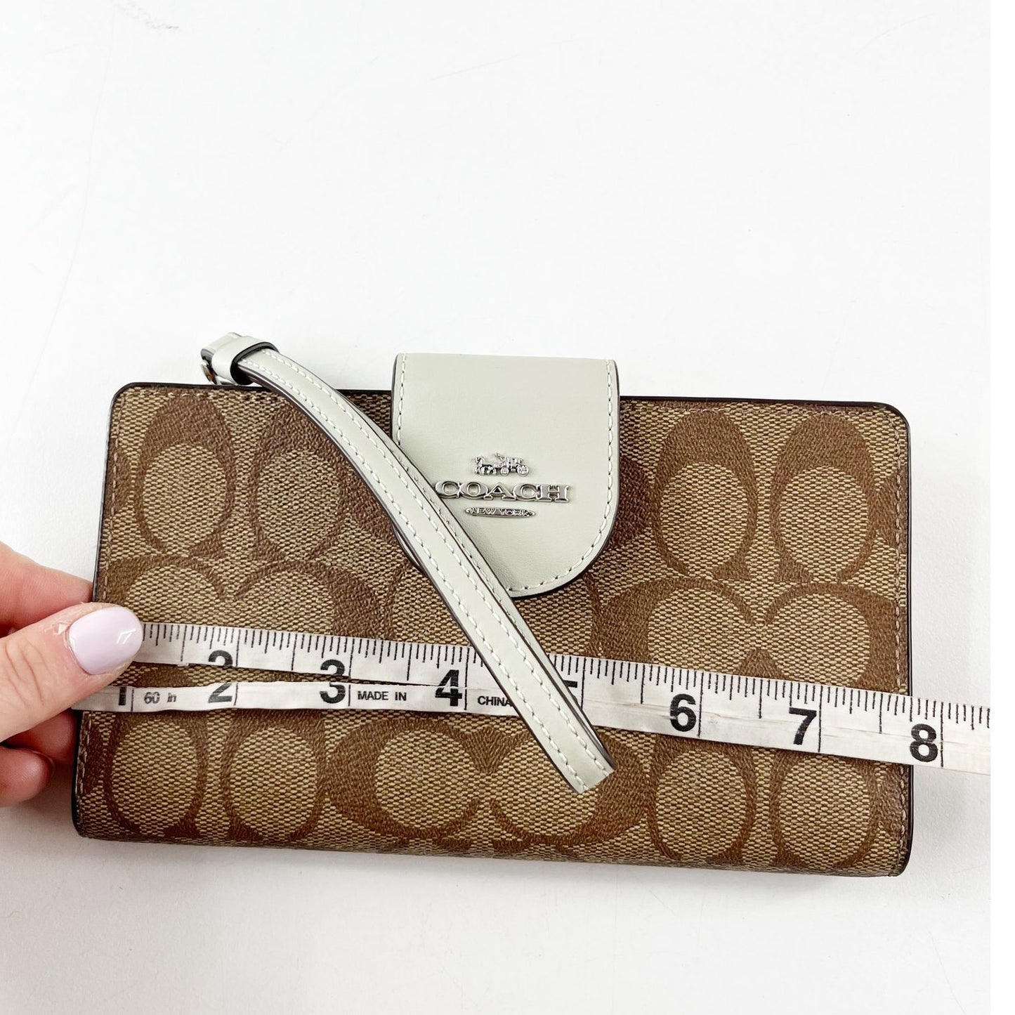 Coach Signature C Canvas Phone Tech Wallet Wristlet Brown Sage Green