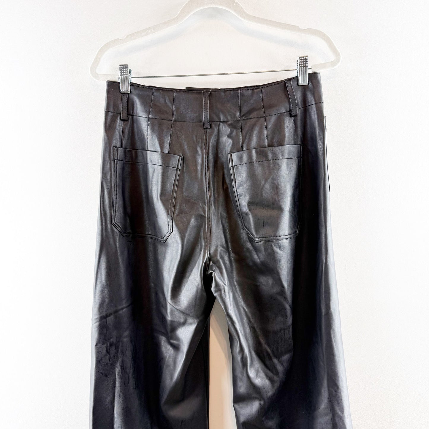 Maeve Anthropologie Colette Cropped Wide-Leg Faux Leather Pants Black 29