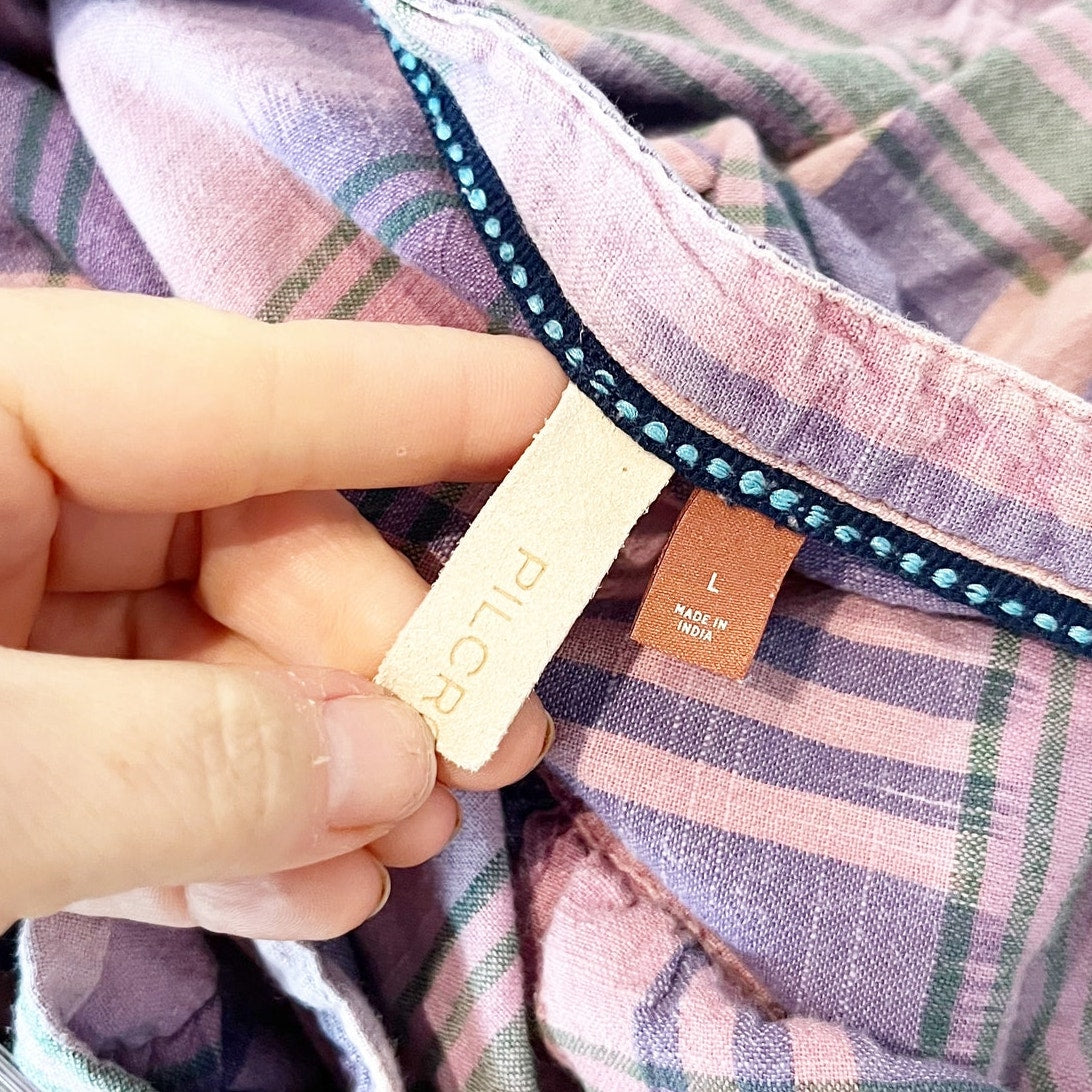 Pilcro Short Sleeve Hannah Plaid Surf Shirt Top Pink Large