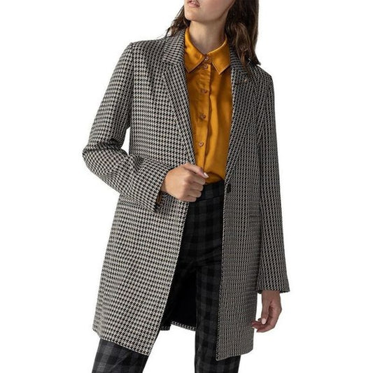 Sanctuary Longline Saddle Houndstooth Blazer Jacket Gray Black XL