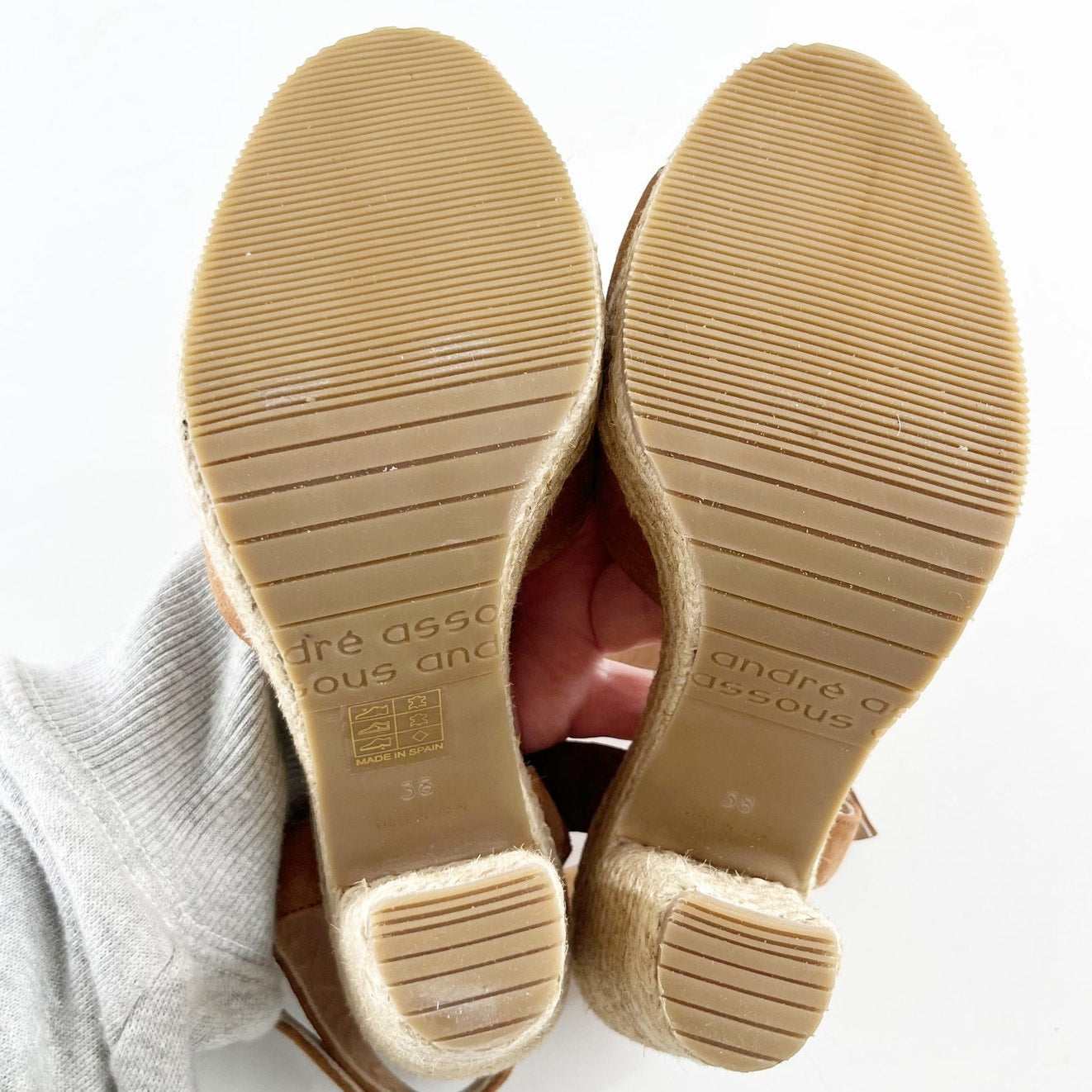Andre Assous Sasha Suede Espadrille High Heel Sandals Shoes Brown Tan 8