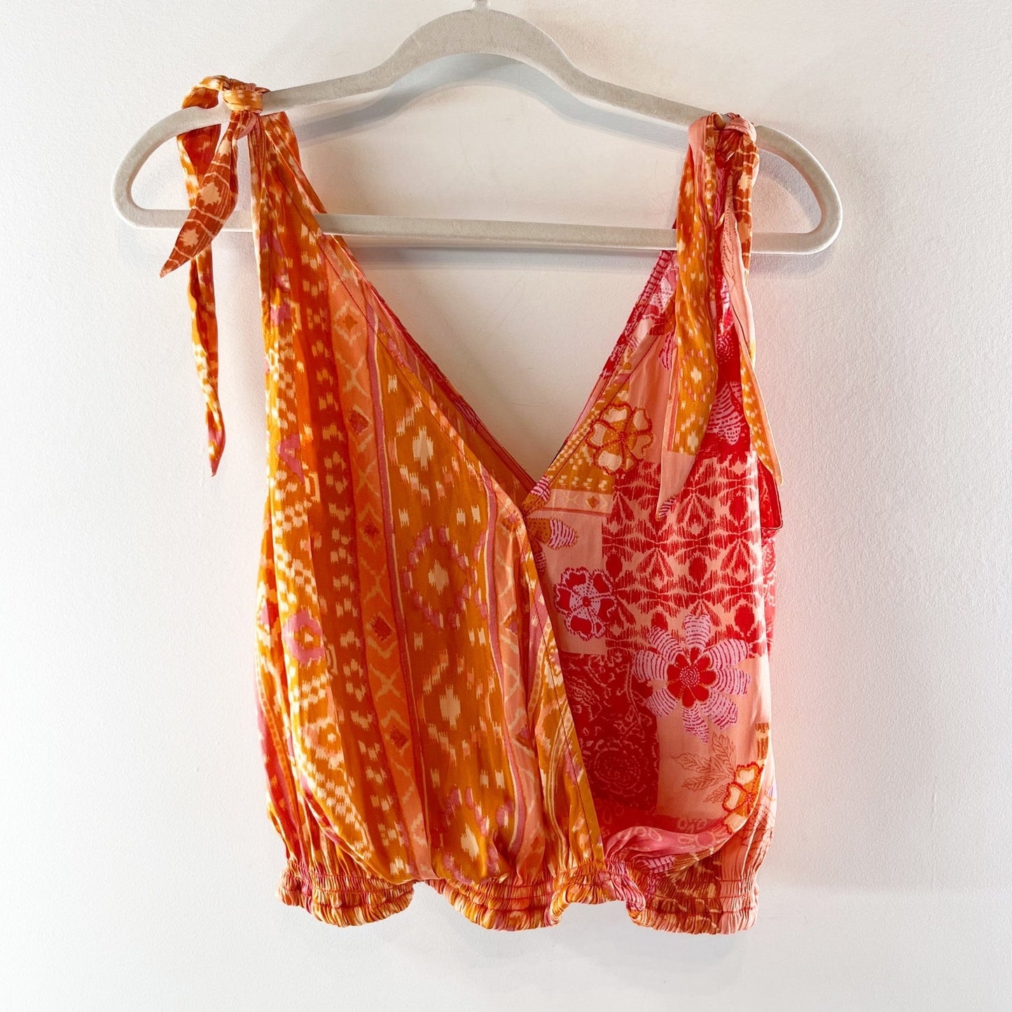 Free People Tied to You V Neck Printed Tank Top in Lemonade Combo Pink Orange S