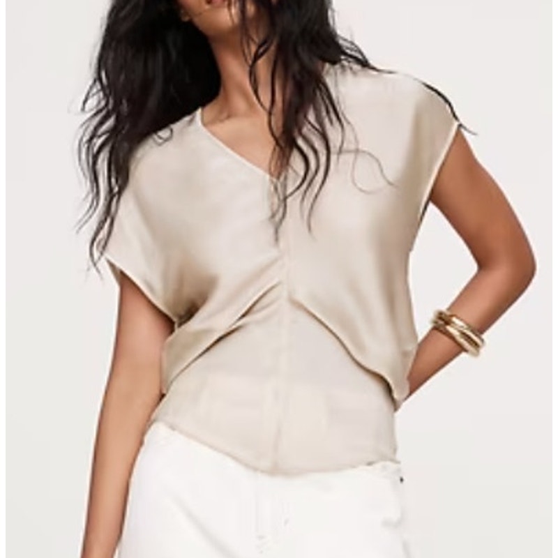 Banana Republic Short Sleeve V Neck Bias Cut Top Blouse Champagne Ivory Small P